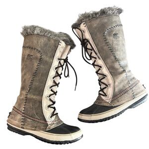 Sorel Cate The Great Tall Waterproof Winter Snow Boots Women Size 7 Gray Tusk